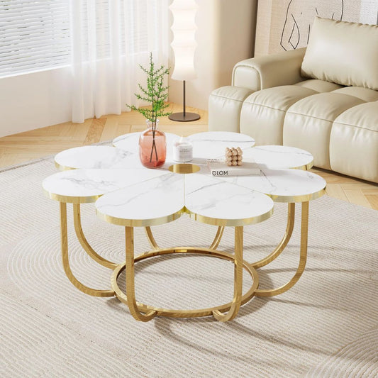 White & Gold Floral Accent Table
